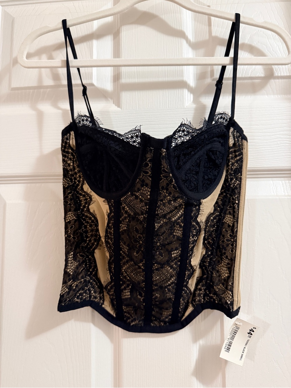Black Lace Bustier Corset Top - Sheer Nude Lining